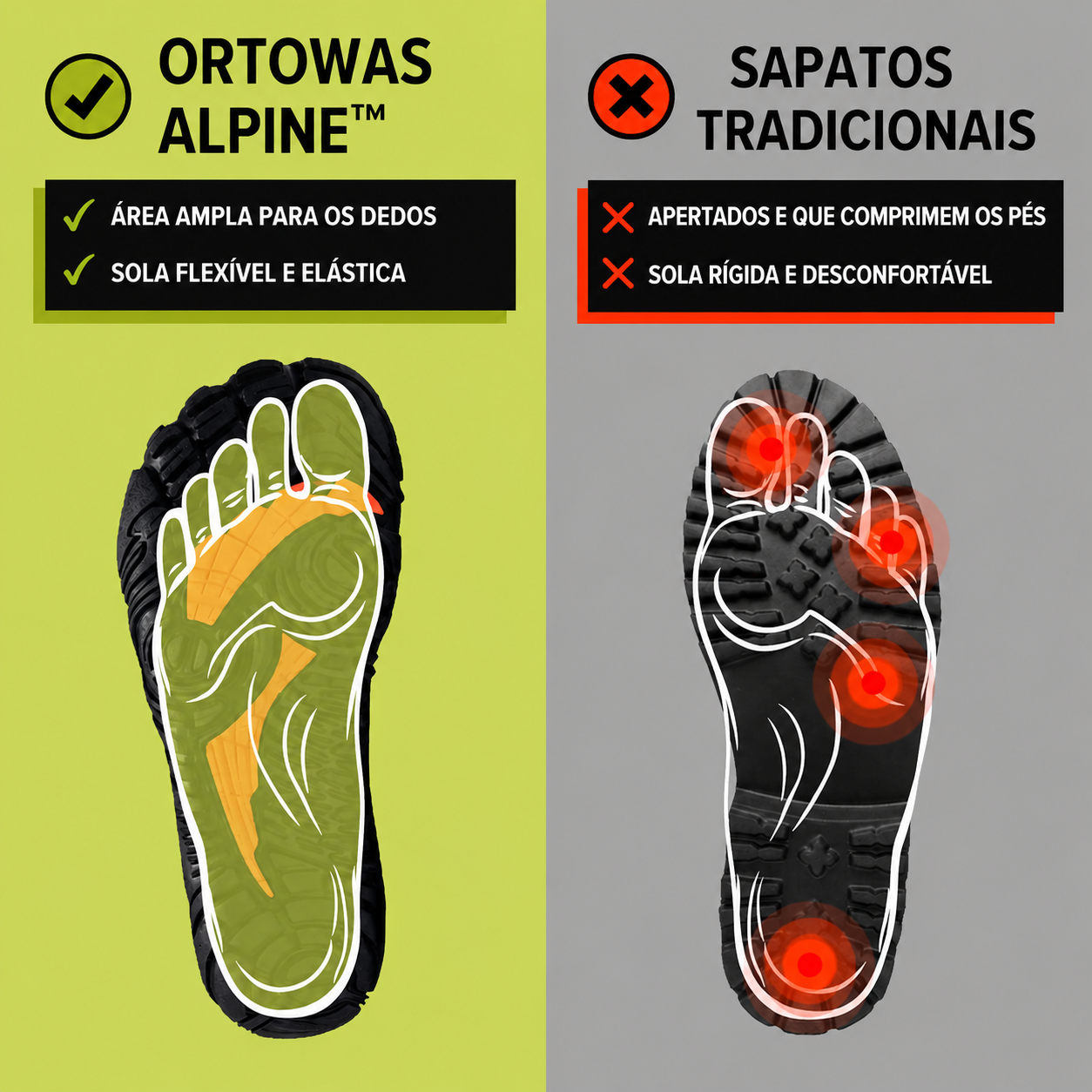 ORTOWAS Alpine™ | sapatos Barefoot - quentes e aliviadores de dor